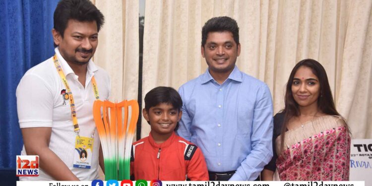 சர்வதேச போட்டிகளில் பங்கேற்கும் விளையாட்டு வீரர் ரிவான் விளையாட்டுத்துறை அமைச்சர் திரு உதயநிதி ஸ்டாலினை சந்தித்து வாழ்த்துப் பெற்றார்